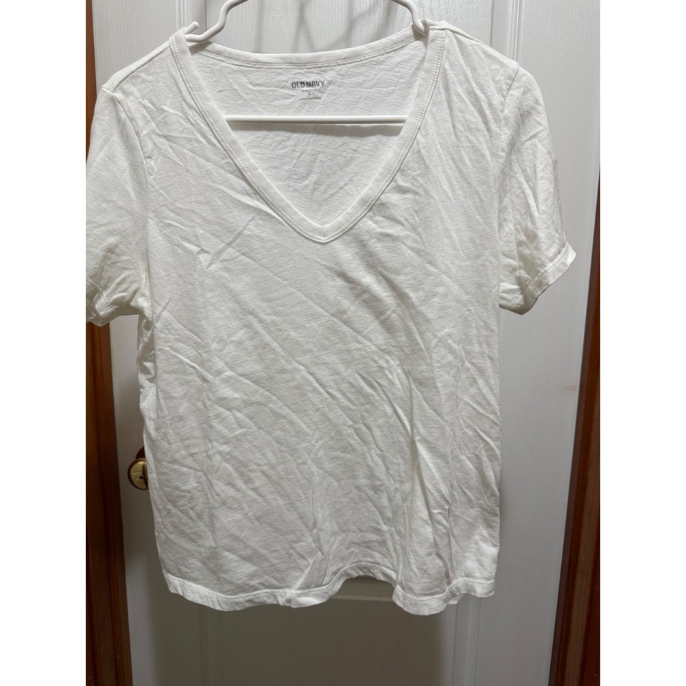 Old Navy Everyday White V-Neck Short Sleeve T-Shirt Womens Small Solid Basic Tee
